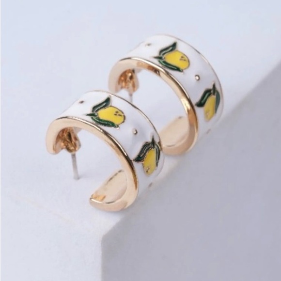 14k Gold Plated Fruity Lemon Hoop Earrings. New. - Picture 4 of 9